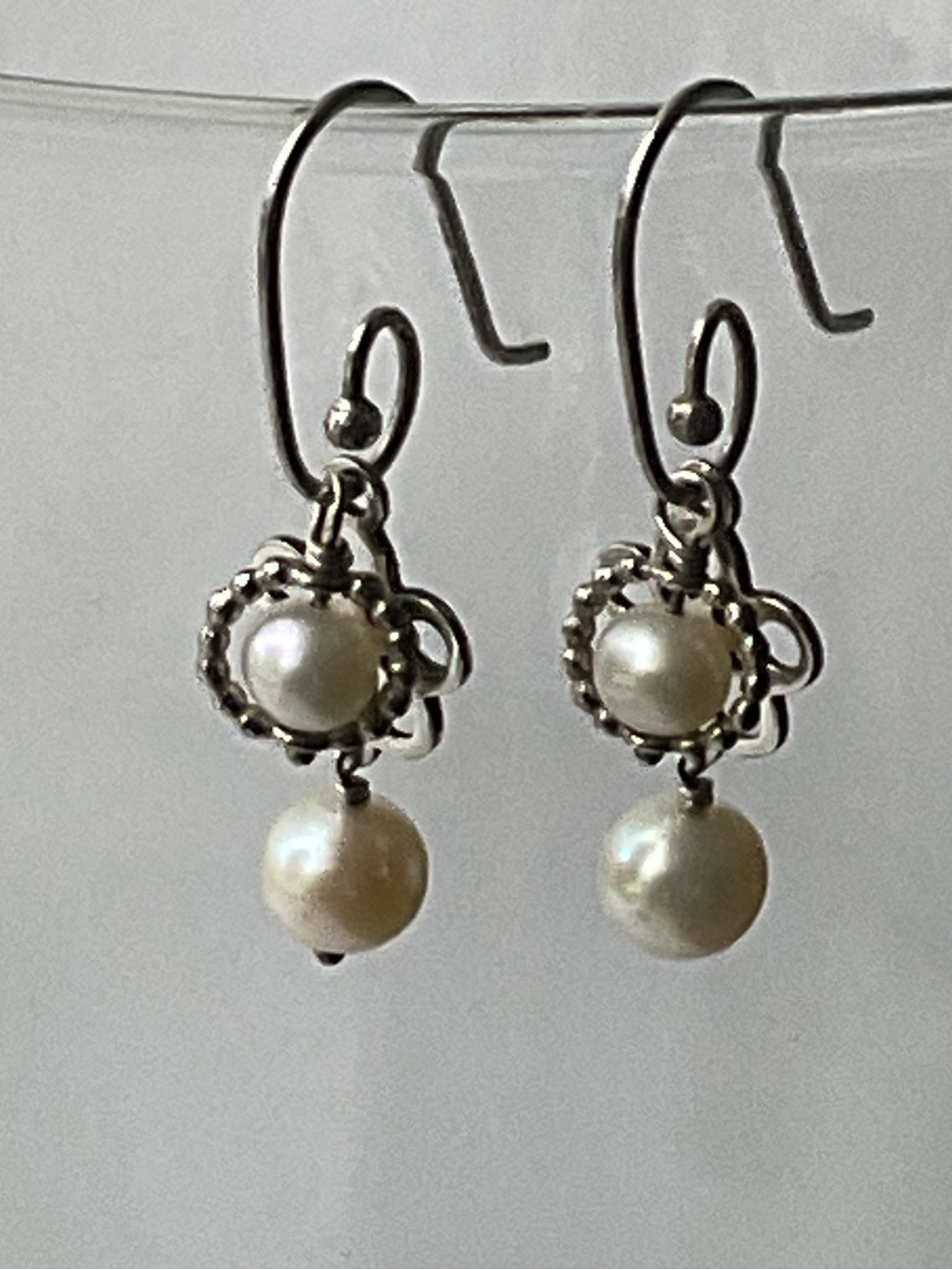 Two Pandora Silver And Pearl Drop Earrings